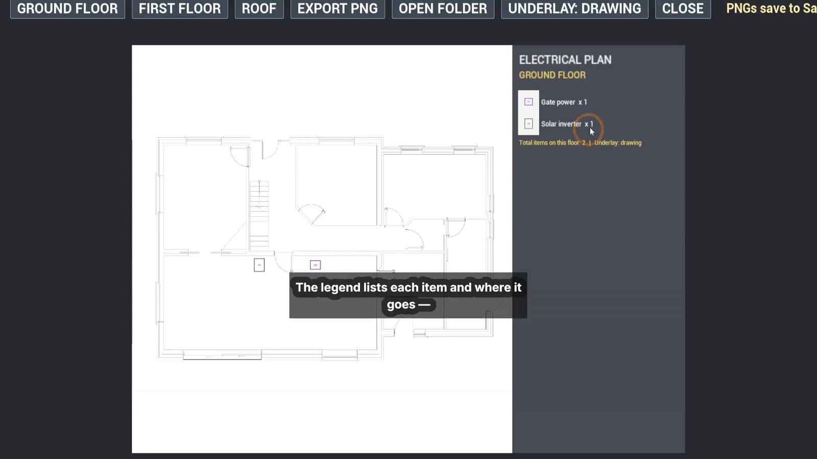 Ground floor electrical plan with legend