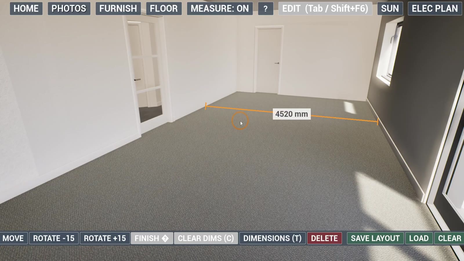 A 4520 mm measurement across a room